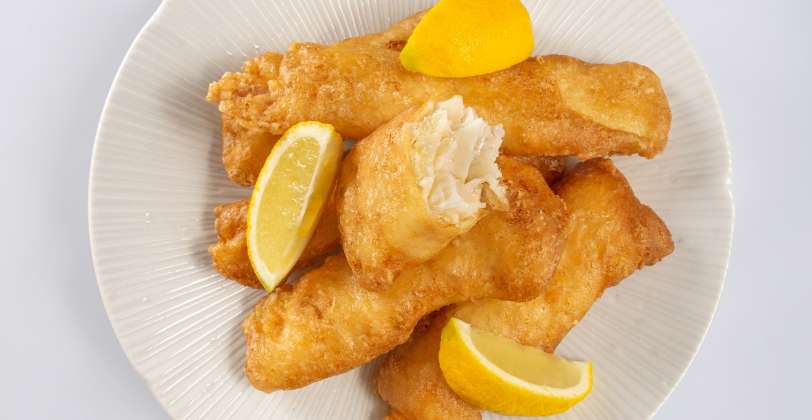 Introducing the fish in batter.   Gluten Free.